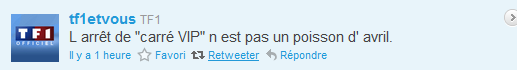 Carré Viiip : Sur twitter TF1 ne sait plus écrire le titre de son émission...