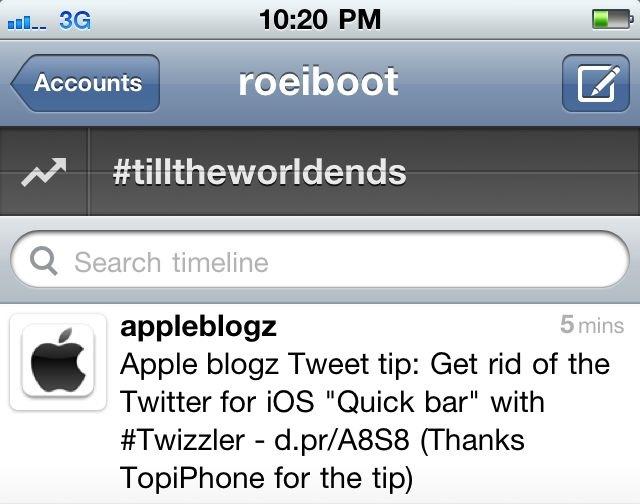 Application iPhone: La Quick Bar retirée de Twitter