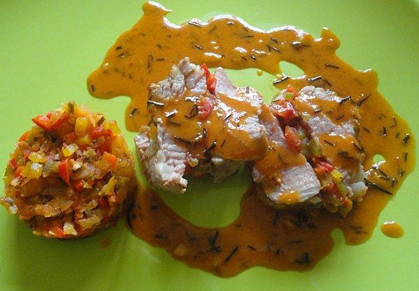 ROTI DE VEAU, FARCE PIPERADE ET JUS DE RATATOUILLE ÉMULSIO