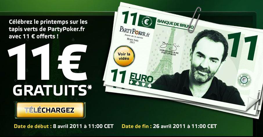 party poker 11euros offerts Party Poker vous offre 11€ sans dépôt du 8 au 26 avril!