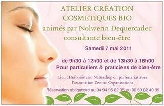 Atelier de création de cosmétique bio le 7 mai
