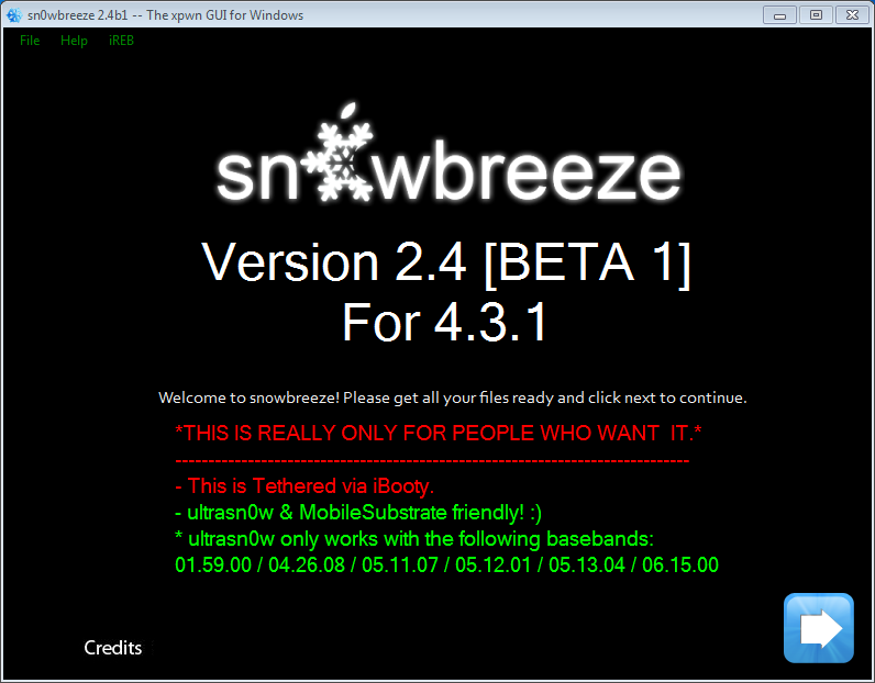 Sn0wbreeze+1 Jailbreak iOS 4.3.1 avec Sn0wbreeze 2.4b1 (tethered) 