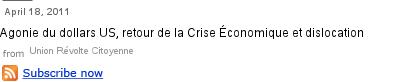 Agonie du dollars US, retour de la Crise Économique et dislocation géopolitique mondiale. Union Révolte