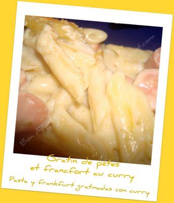Gratin de pâtes et francfort au curry - Pasta gratinada y frankfurt con curry