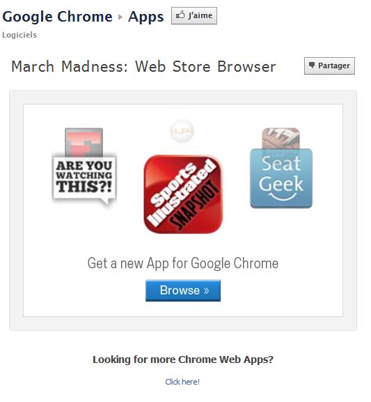 Onglet de la Fanpage de Google Chrome : Extensions
