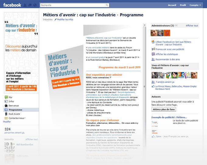 onglet programme UIMM : une page Facebook pour les jeunes