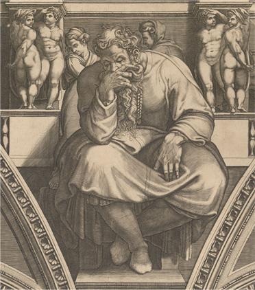 J'ai aimé hier:D'après Michel-Ange Giorgio Ghisi, Jérémie, détail, vers 1549, burin