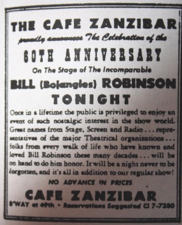 Lundi 29 avril 1946 : Venez au Zanzibar célébrer les 60 ans de Bojangles dans le show business