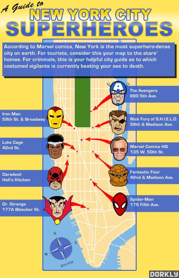 map superheros Adresses réelles et fictives de Superhéros à New York