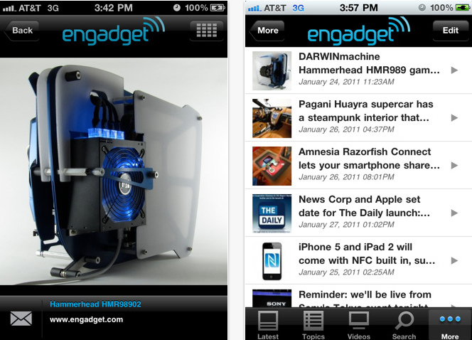 Engadget application iPhone  iPod et iPad