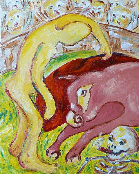 Tauromachie et tradition, reconnaissance officielle de la torture Corrida huile 46x38