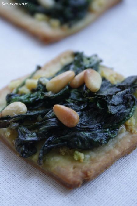 tartelettes,épinards,comte,fromage,pignons,pâte brisée