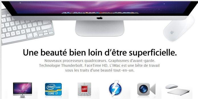 Nouveaux iMac: Facetime HD, SandyBridge et Thunderbolt