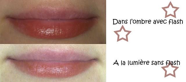 Rouge à lèvres n°2 rouge-orangé, très bon soin, framboise/violette
