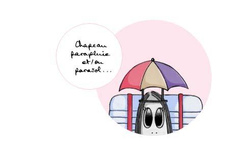 Grosse Tronche chapeauté avec bulle descriptive : Chapeau parapluie et/ou parasol...
