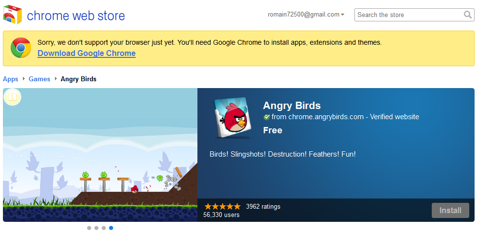 Google Chrome permet de jouer à Angry Birds en ligne