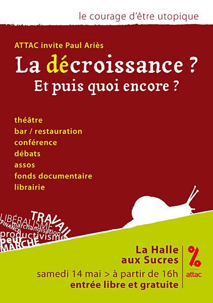 Samedi 14 mai : Pièce de théâtre sur le commerce équitable et conférence de Paul Ariès à la Halles aux Sucres. Samedi 14 mai : Pièce de théâtre sur le commerce équitable et conférence de Paul Ariès à la Halles aux Sucres.