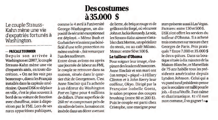 DSK achète des costumes à 35000$ : pourquoi c'est faux