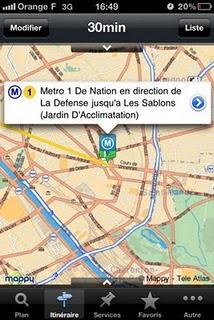L'application iPhone de Mappy intègre les itinéraires en transport en commun
