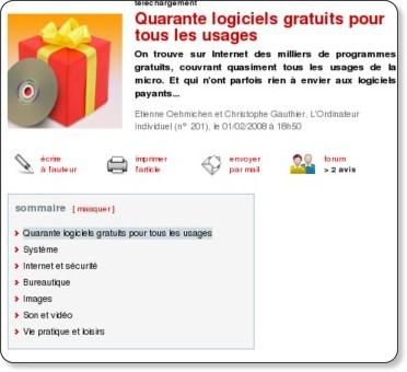 01net. - Quarante logiciels gratuits pour tous les usages http://www.01net.com/editorial/370949/quarante-logiciels-gratuits-pour-tous-les-usages