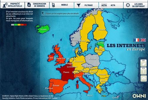 Carte Owni : liberté sur internet en Europe Carte Owni : liberté sur internet en Europe