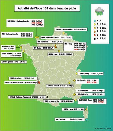 iode et eau de pluie mesures du crirad sur ingenio, , , mai 2011 Japon les conséquences sur l'eau en France