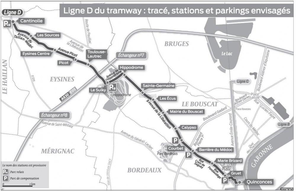Ligne D - Tracé Stations et Parkings envisagés 