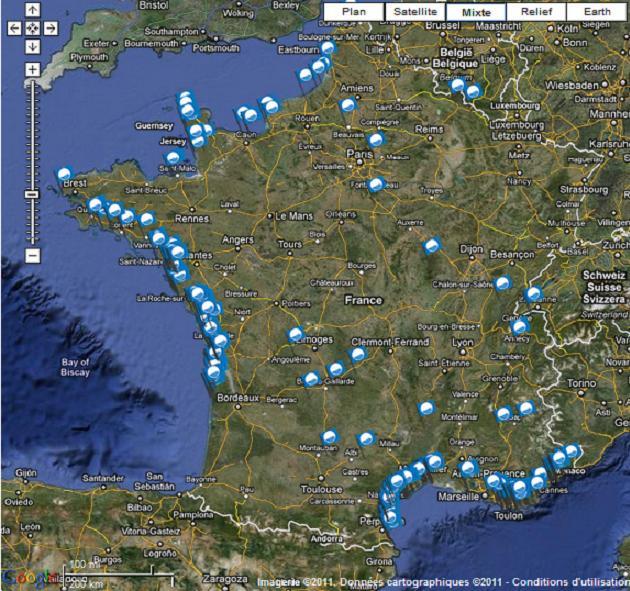 carte-plages-france-pavillon-bleu Tour de France des plages affichant pavillon bleu