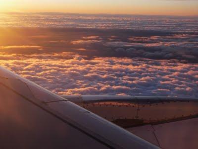 Descente sur Roissy au coucher du soleil