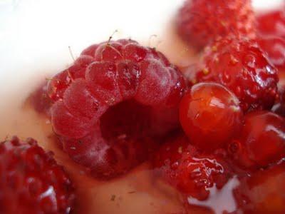 Fruits rouges du jardin, liqueur de cerises, fromage blanc
