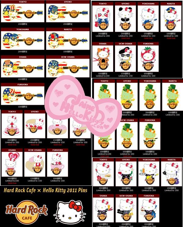 Les pin's Hard Cafe Japan x Hello Kitty http://www.jaimehellokitty.com/images/ARTICLES008/HARDROCKCAFE6HELLOKITTYPINS.jpg