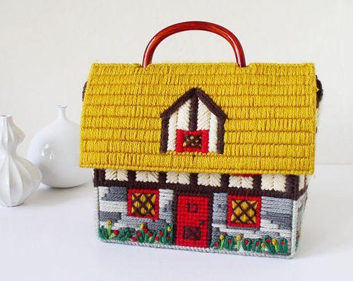 House shaped purse, handbag, needlework