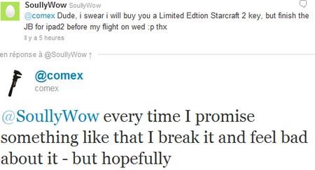 JailbreakMe-3.0-Avant-Mercredi-Comex-Twitter-18-06-11 Jailbreak iPad 2 : disponible avant mercredi..?