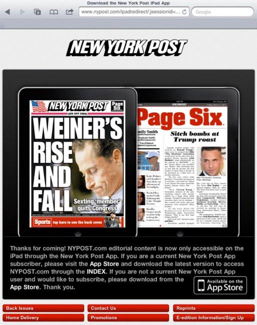 NYP-01 Le New York Post bloque l’accès à son site Internet pour les utilisateurs d’iPad