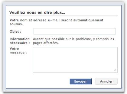 Facebook Formulaire contact supprimer