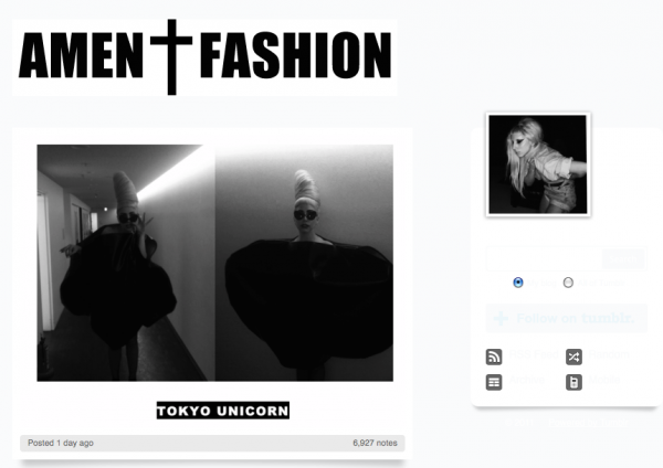 Lady Gaga lance son blog Tumblr, nommé Amen Fashion