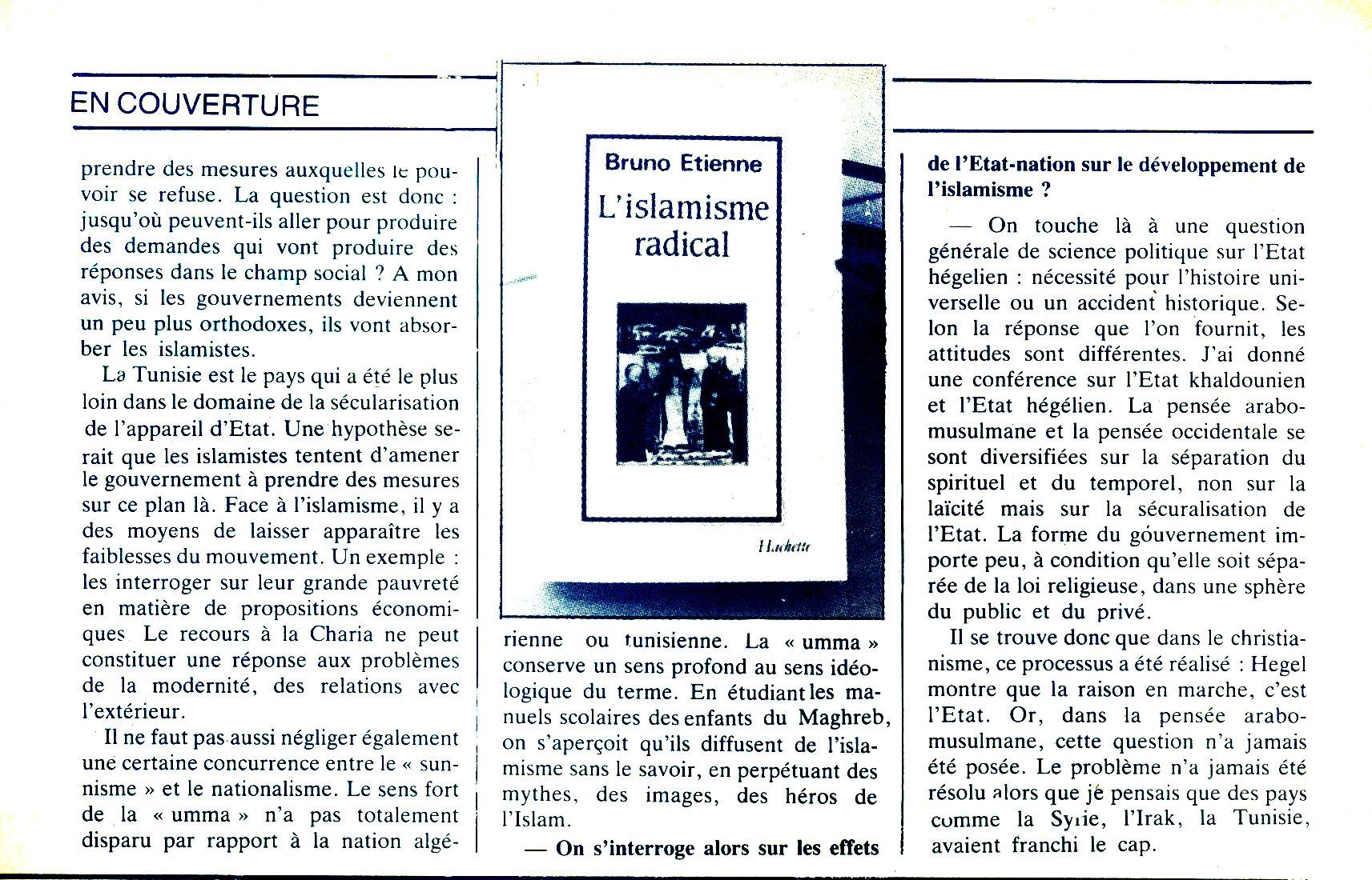 bruno etienne3 Bruno Etienne à Dialogue, en 1987: Le recours à la Charia ne peut constituer une réponse à la modernité.