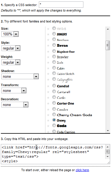 Google Font previewer Voir votre site dans des polices différentes