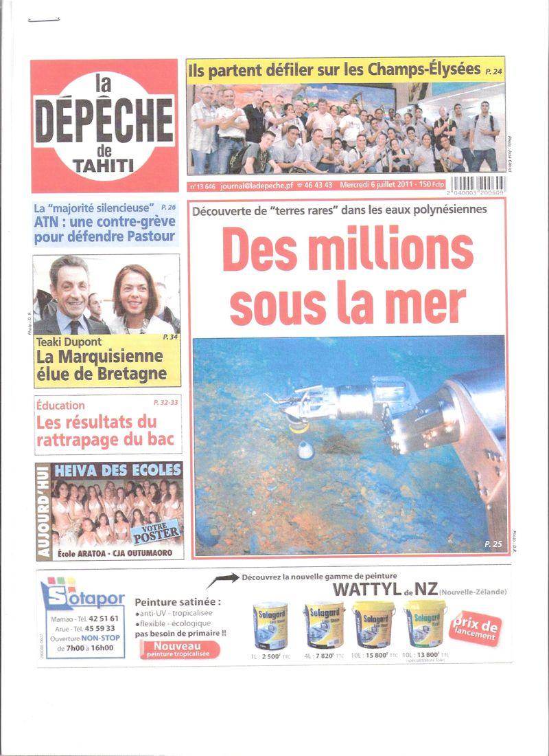 Teaki en une de la dépêche de Tahiti