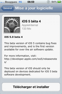 iOS 5 OTA L’iOS 5 bêta 4 est disponible…