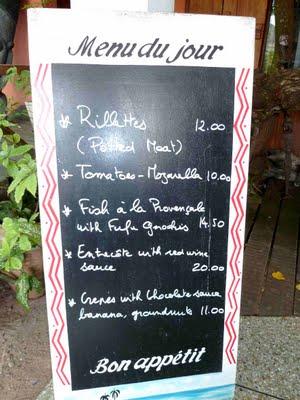 Busua Inn menu du jour cuisine française french cuisine