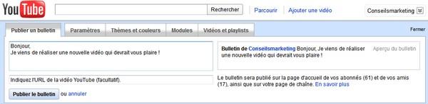 Optimisez la visibilité de vos vidéos sur Youtube. publier bulletin youtube