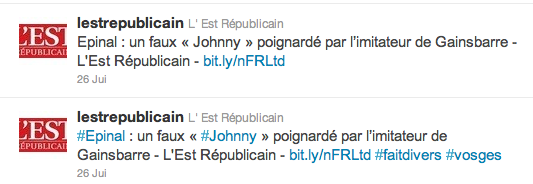Les deux tweets de L'Est Républicain, du 26 juillet 2011