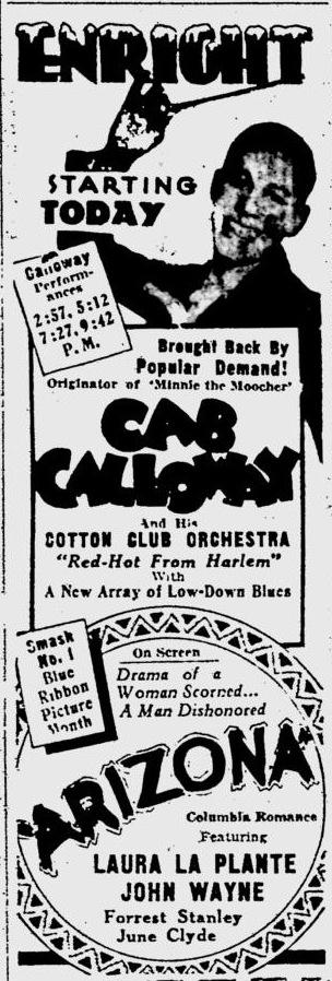 31 juillet 1931 : prolongations à Pittsburgh pour Cab Calloway à l'Enright Theatre