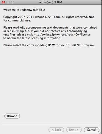 Redsn0w 0.9.8b4 : Jailbreak Tethered iOS 5 bêta 4