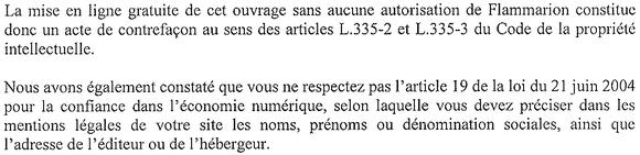 Mise en demeure par Flammarion