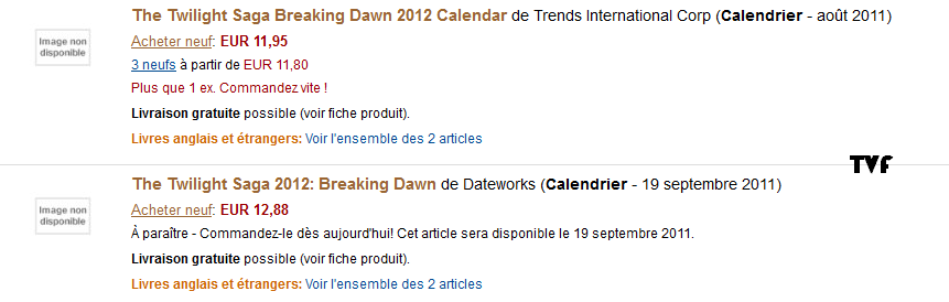 [Breaking Dawn] Le calendrier 2012 disponible pour le 19 septembre 2011 en France ?