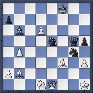 Echecs à Caen : la position après 32.Fxf3 Echecs à Caen : la position après 32.Fxf3