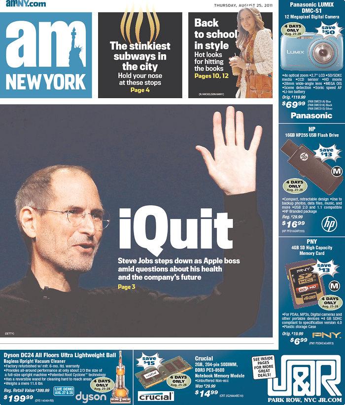 Démission de Steve Jobs: les premières pages des journaux à travers le monde