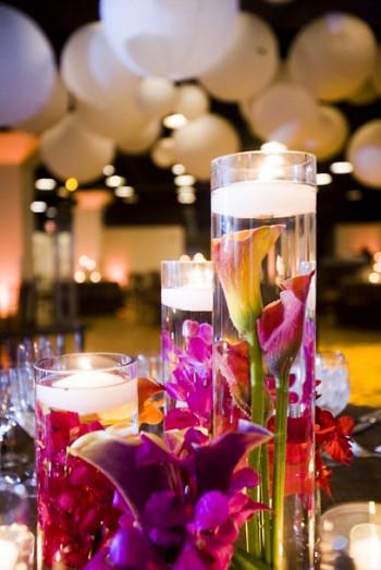 4 centres de table avec fleurs immergées
